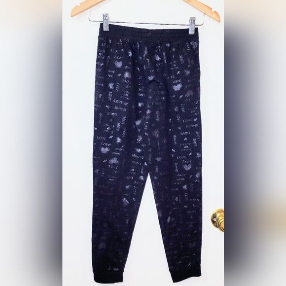 ShoSho size10 Black Joggers w/ Silver ❤️ & the word Love all over. Drawstring at - Picture 6 of 8